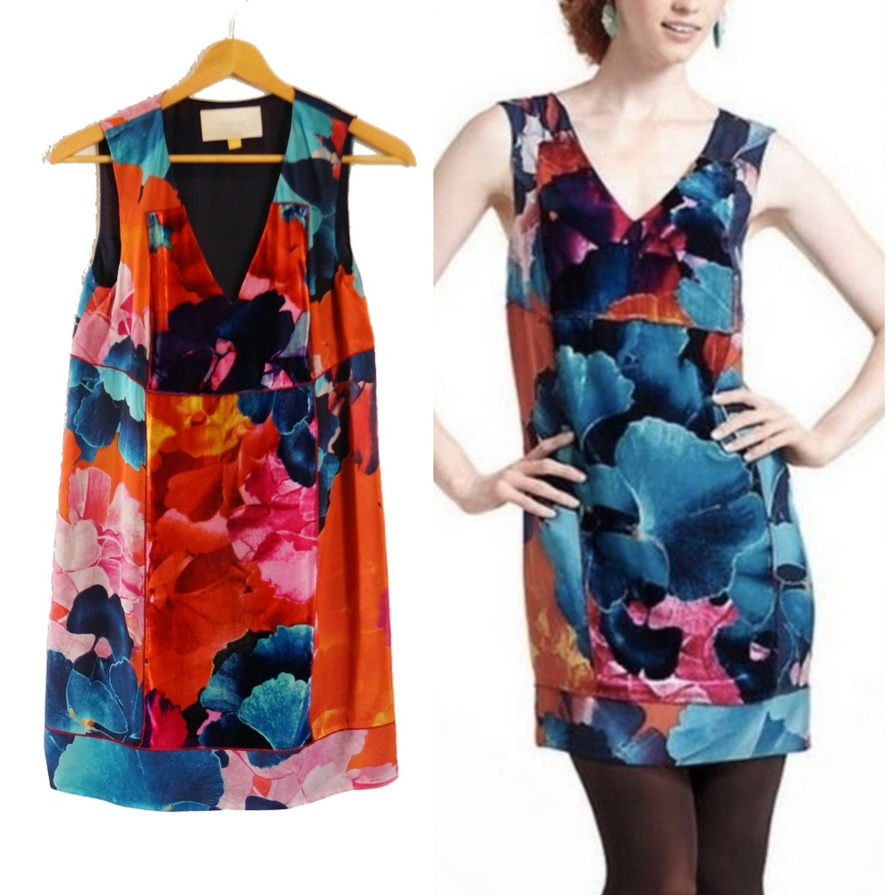 Leifsdottir Night Peony Silk Velvet Dress Anthro 4